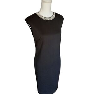 Spense Elegant Black Mini Dress with Jewel Neckline